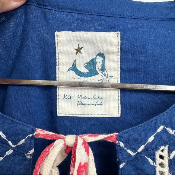 Anthropologie Mermaid Cotton Blockprint Tunic Top size XS Cover-up Made in India - Picture 8 of 16